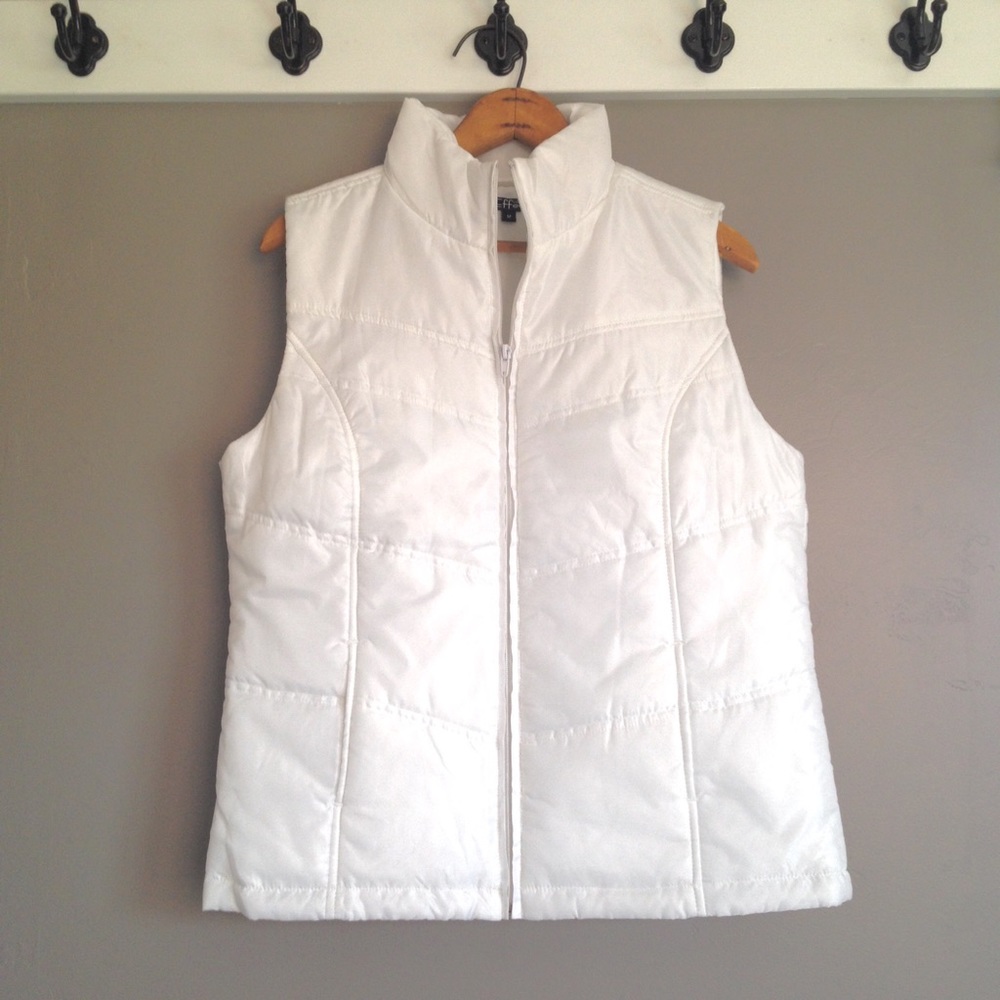 Vintage White Zip Front Lightweight Vest Size Medium